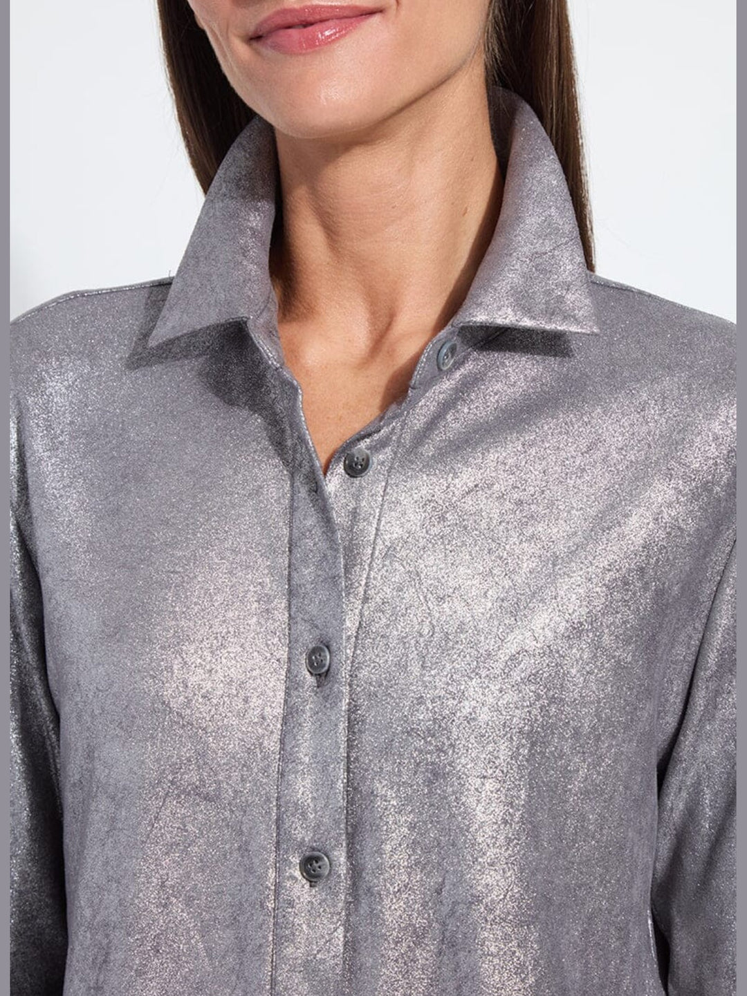 Lysse Connie Patent Foil Suede Shacket - Silver