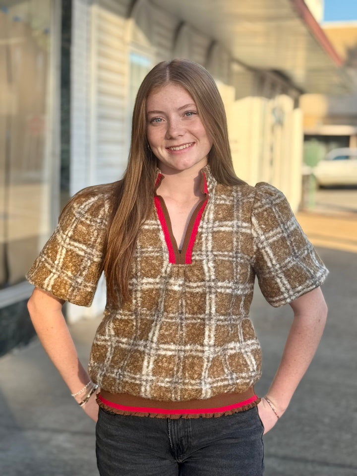 Plaid Sherpa Top