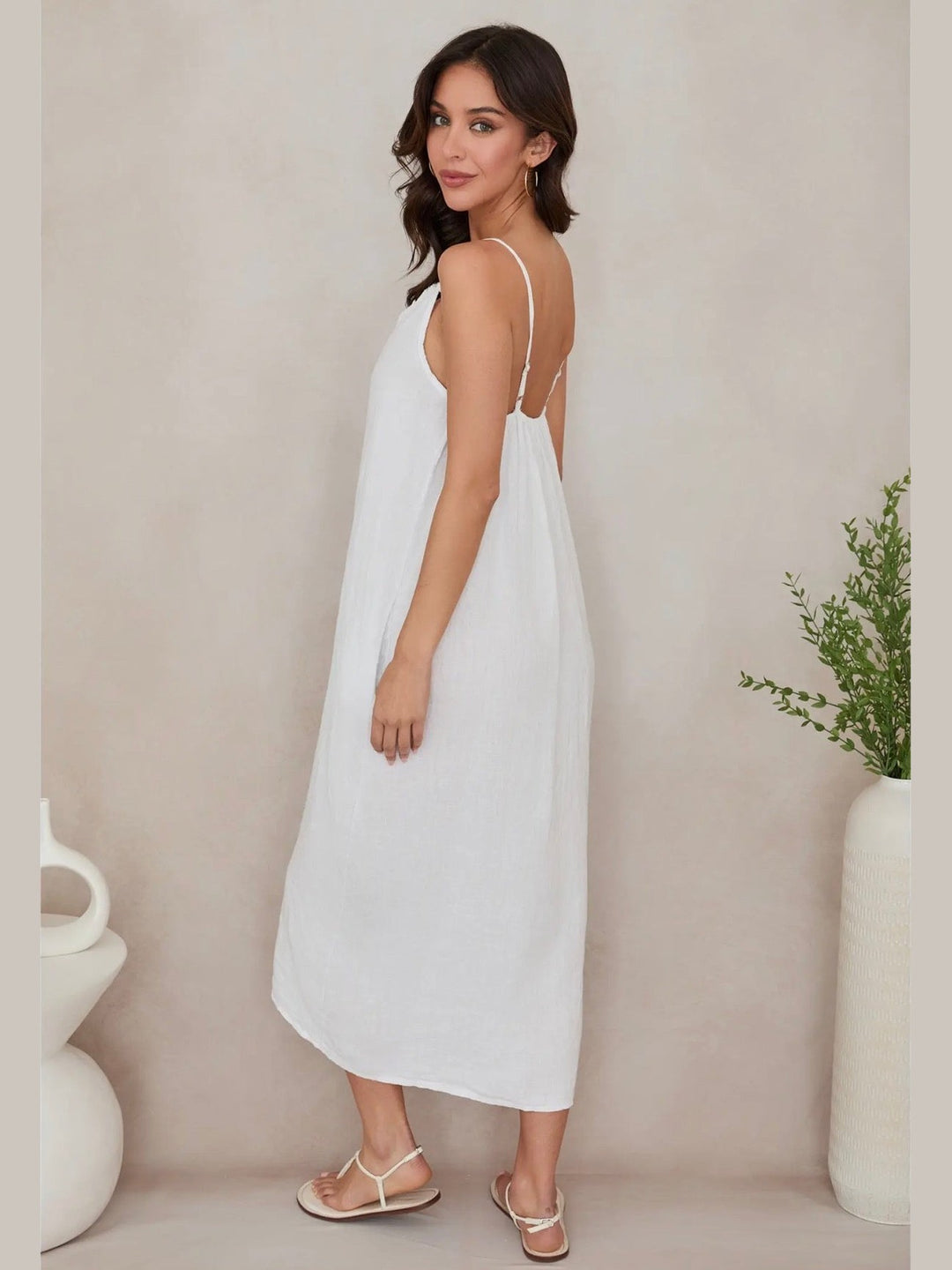 Raw Edge Seam Maxi Dress w/ Pockets - White