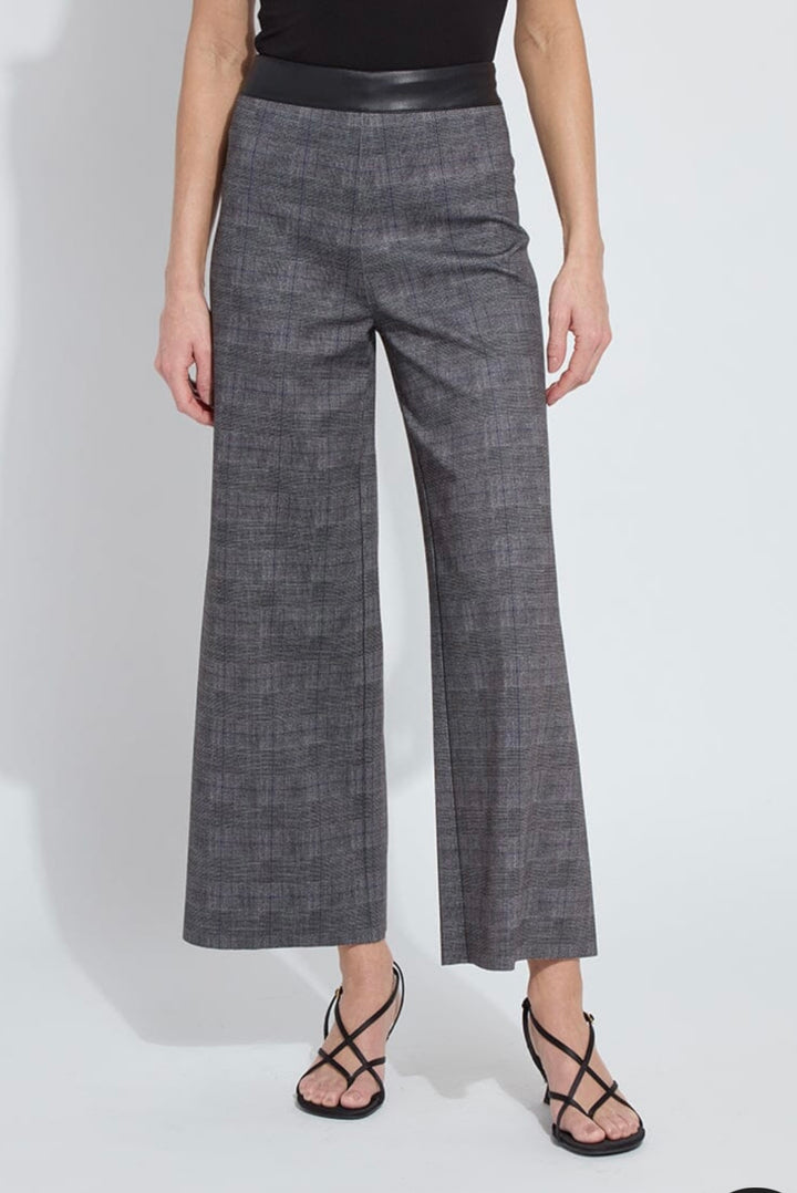 Lysse Denver Wide Leg Printed Ponte Pant - Charcoal Glen Plaid