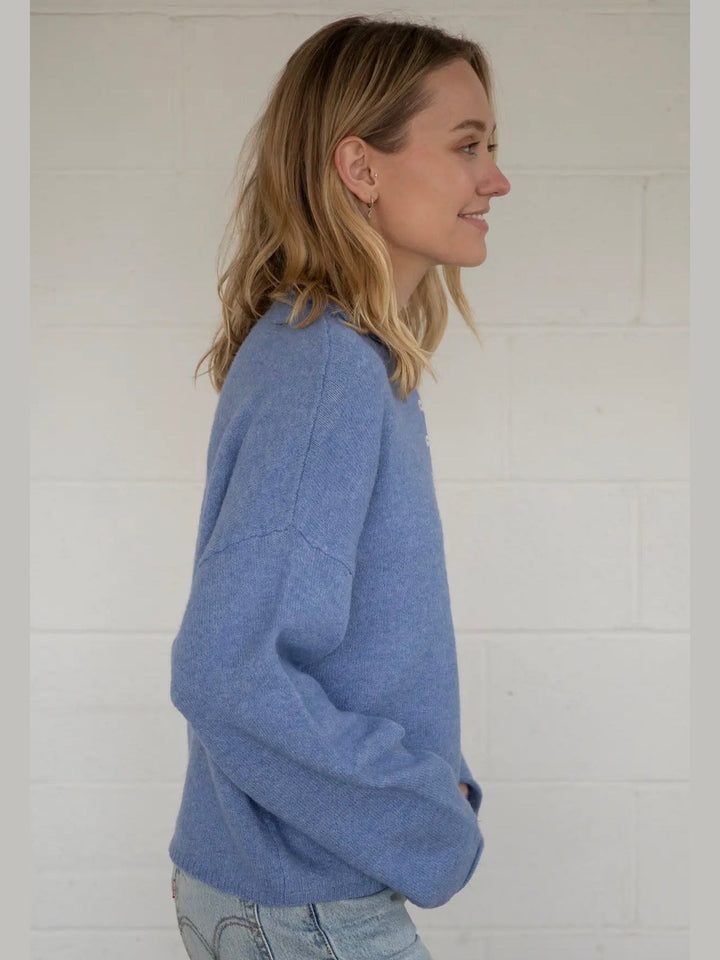 Piper Henley Knit Pullover- Dusty Blue