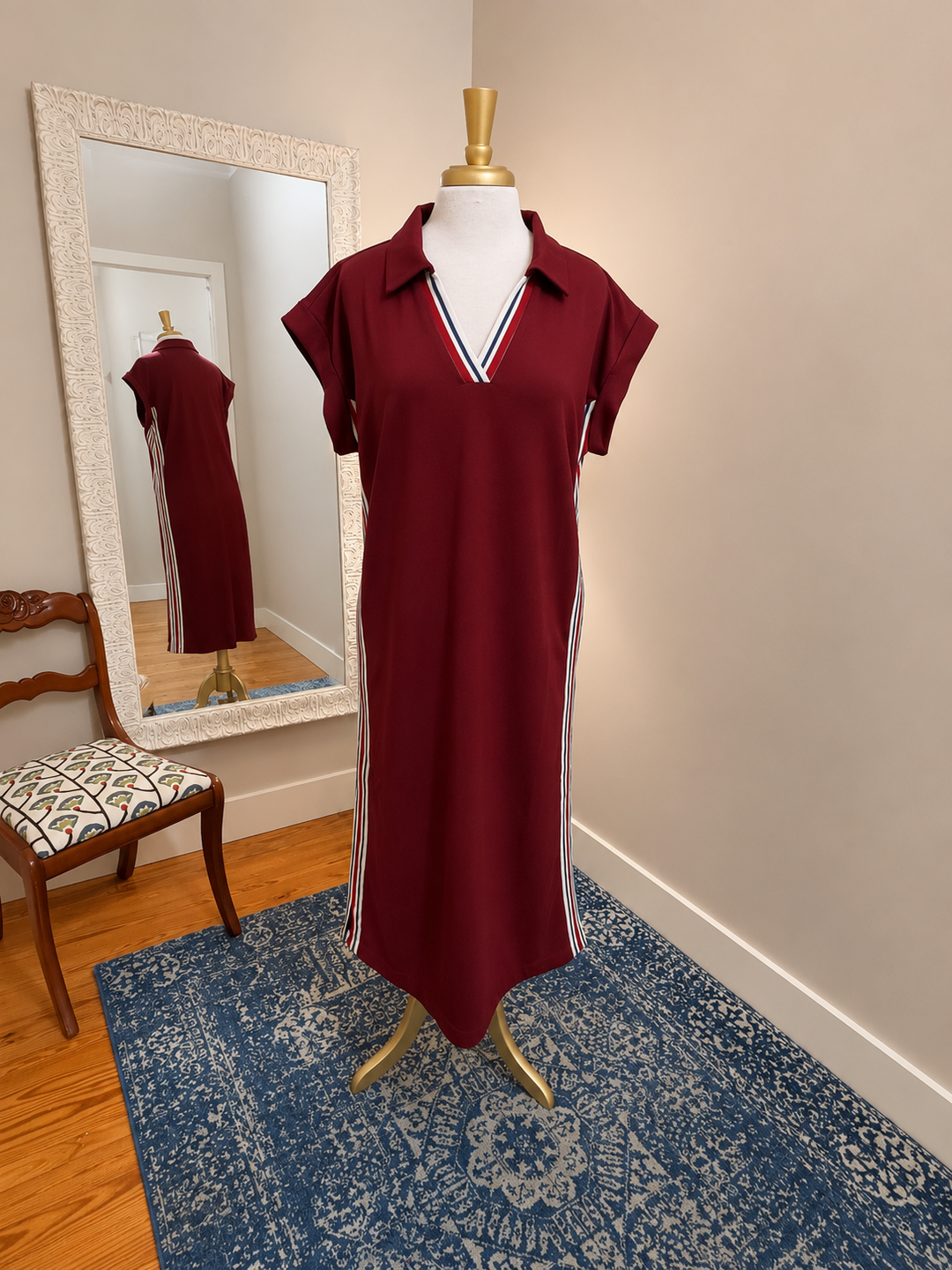 Burgundy Maxi Dress - Collared