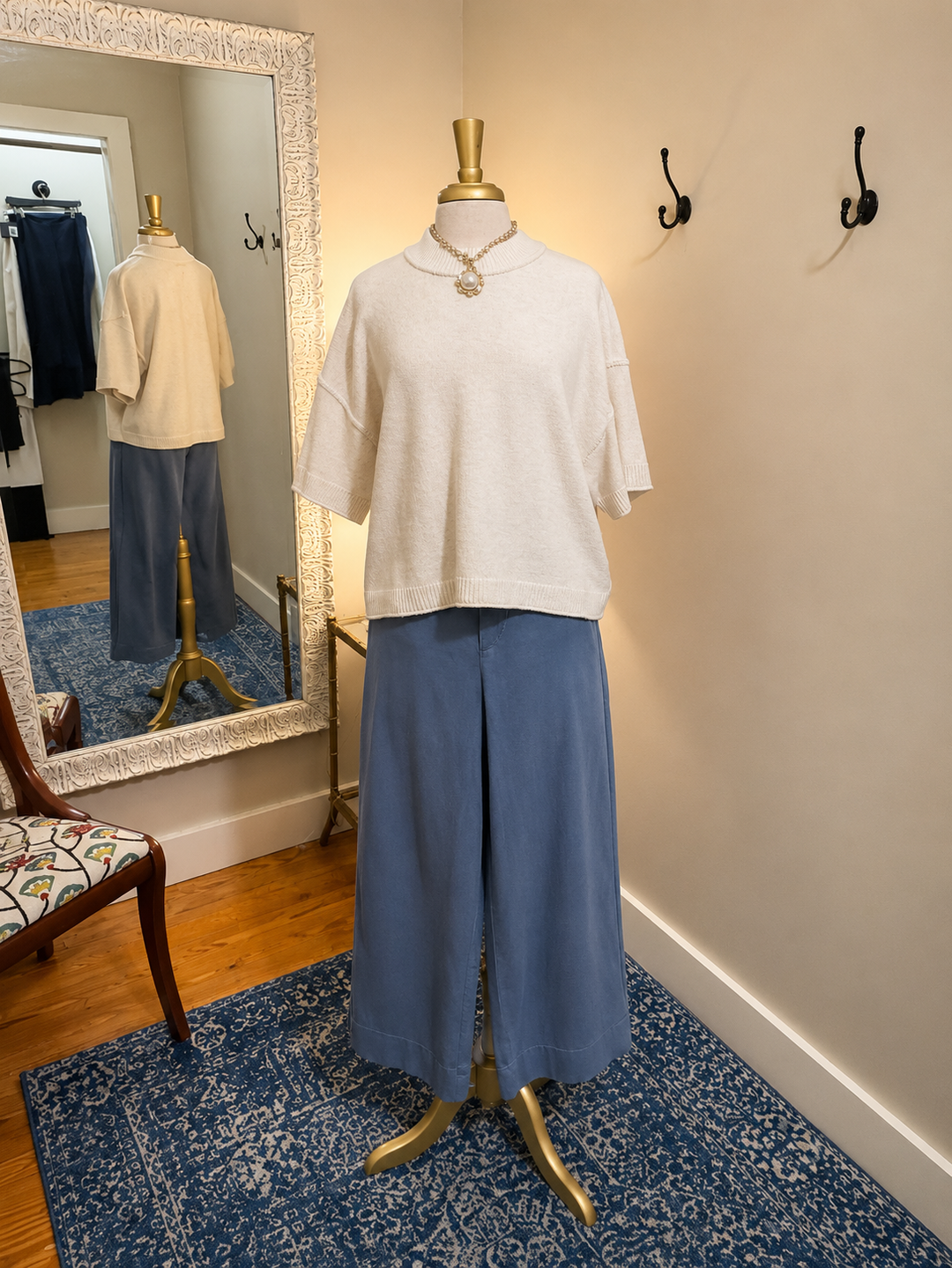 High Rise Fly Front Palazzo Pant