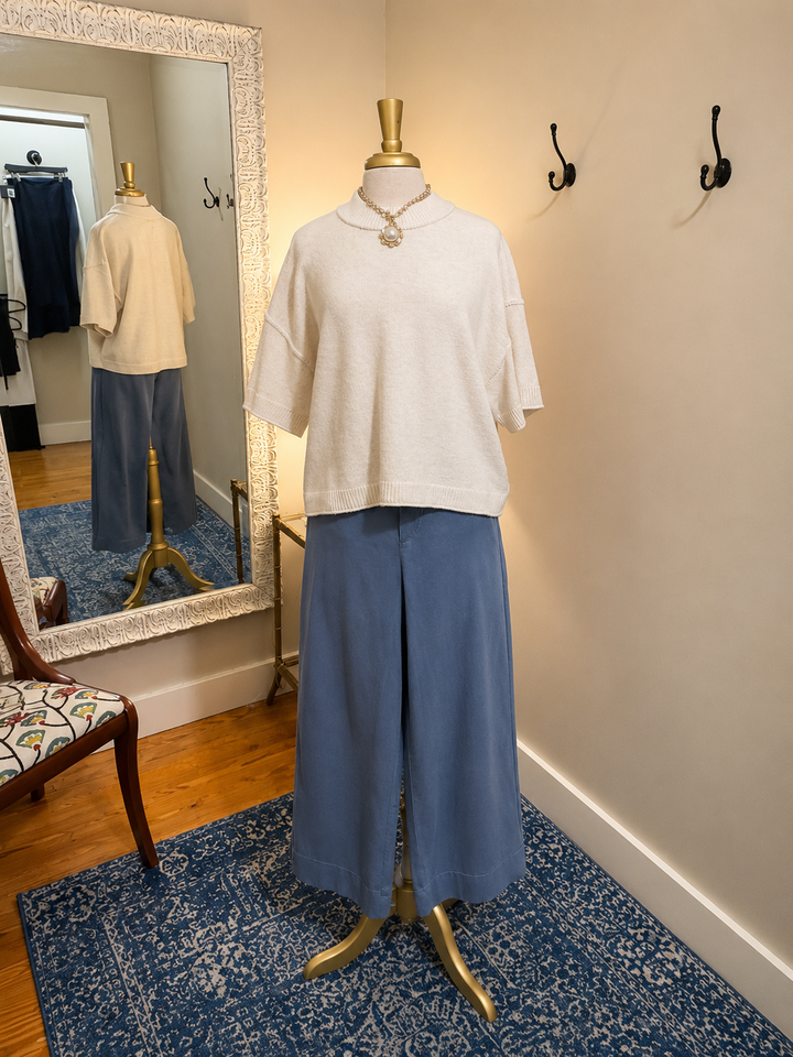 High Rise Fly Front Palazzo Pant