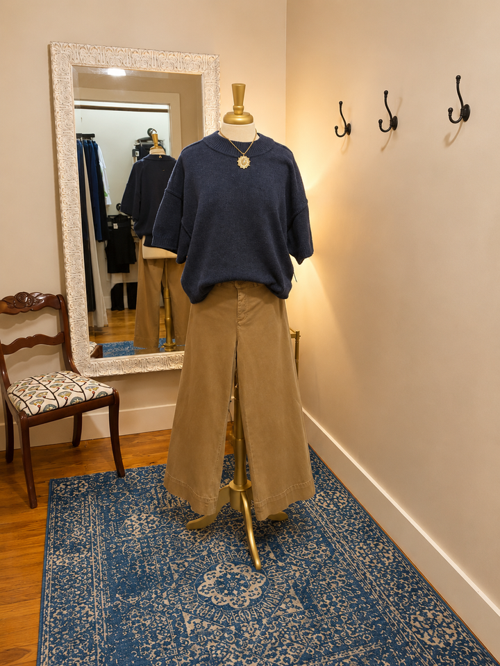 High Rise Fly Front Palazzo Pant