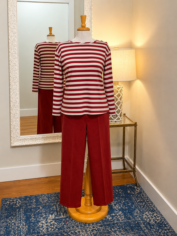 3/4 Sleeve Drop Shoulder Wide Neck Knit Top