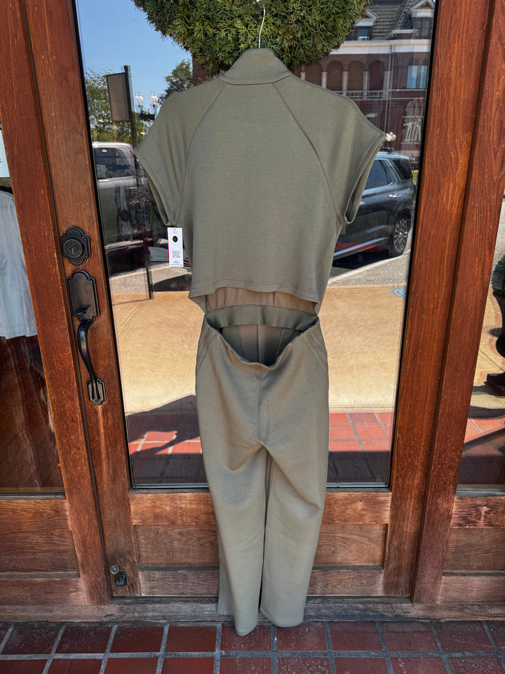 Pintuck Half Zip Jumpsuit