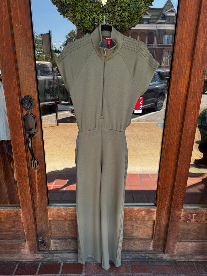 Pintuck Half Zip Jumpsuit