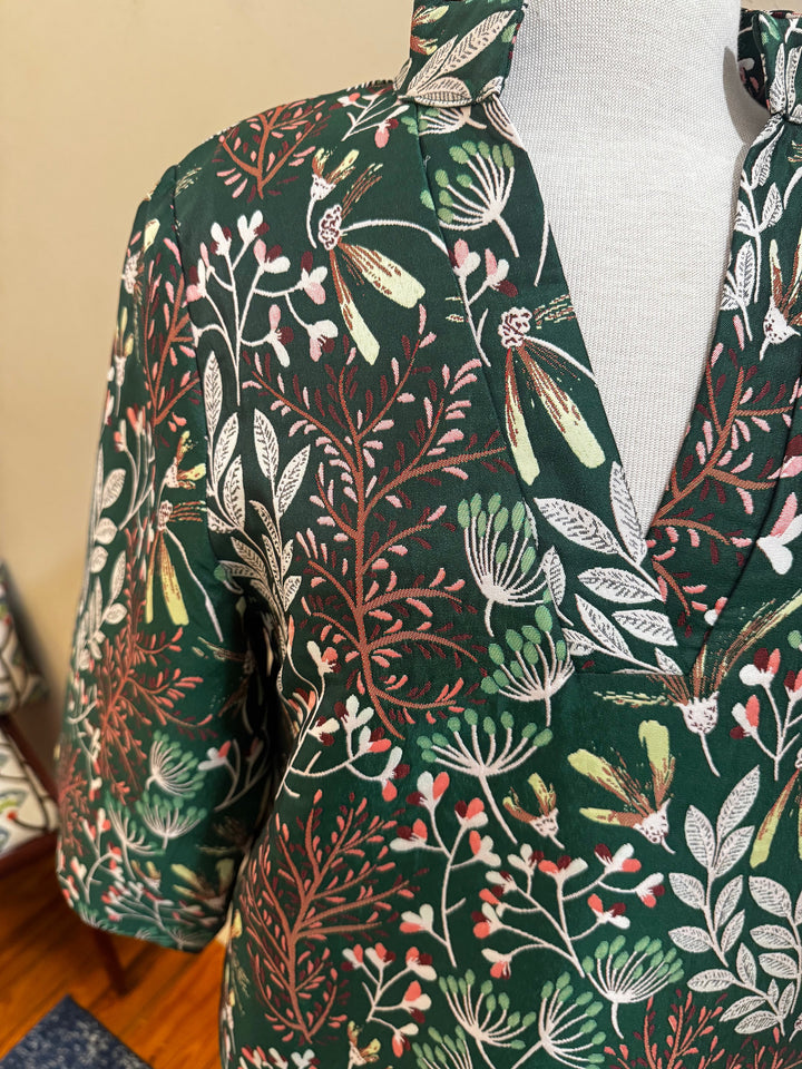 Split Neck Bell Sleeve Caftan - Evergreen Bloom