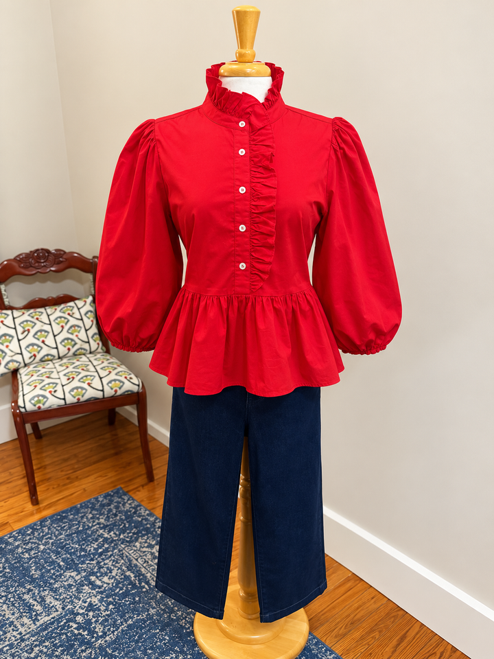 Ruffle Neck Button Down Blouse