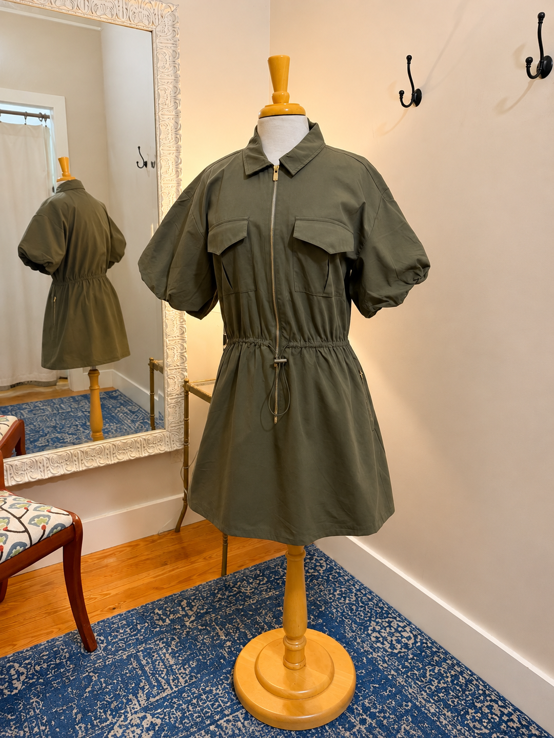 Puff Sleeve Half Zipper Dress