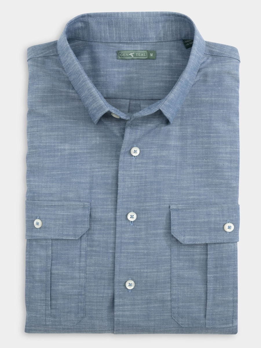 Parker Cotton/Tencel Short Sleeve Sport Shirt - Navy