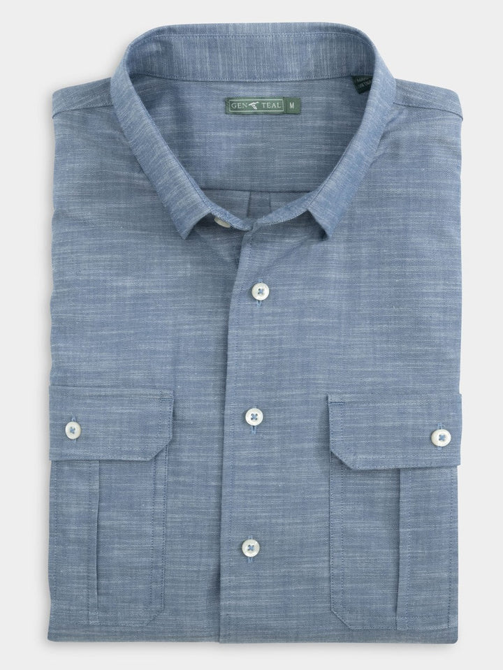 Parker Cotton/Tencel Short Sleeve Sport Shirt - Navy
