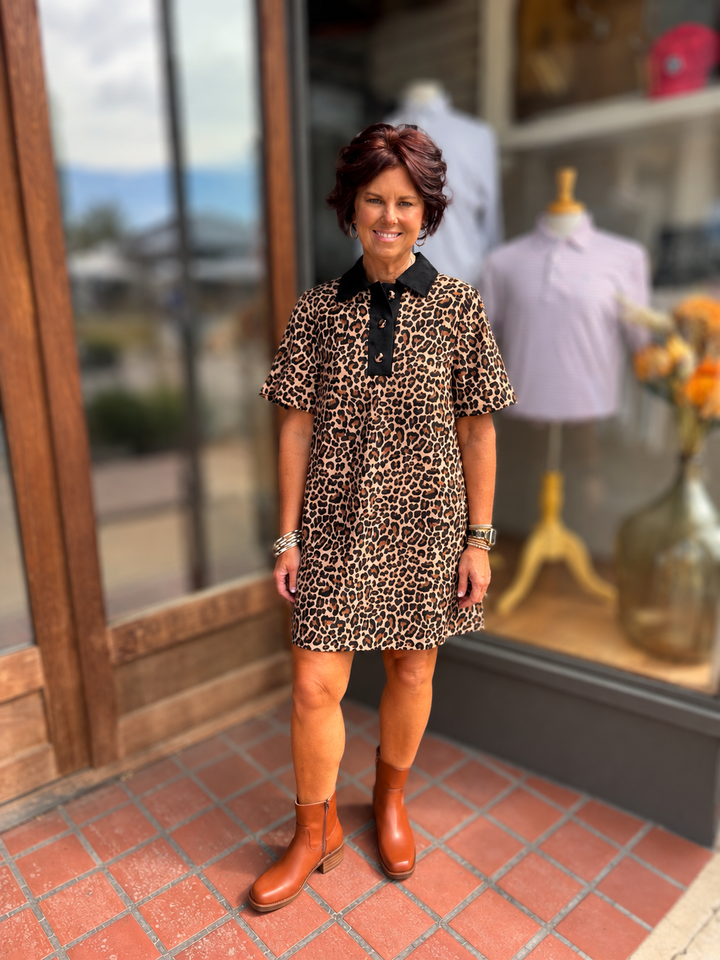 Jade Cheetah Contrast Button Dress
