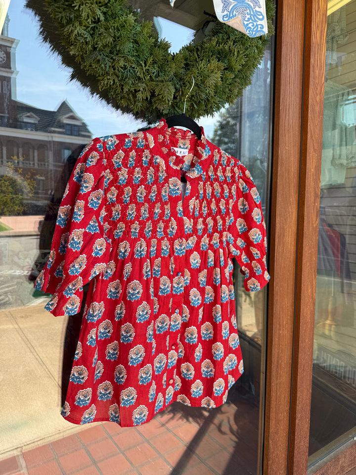 THML Crimson Bloom Smocked Blouse