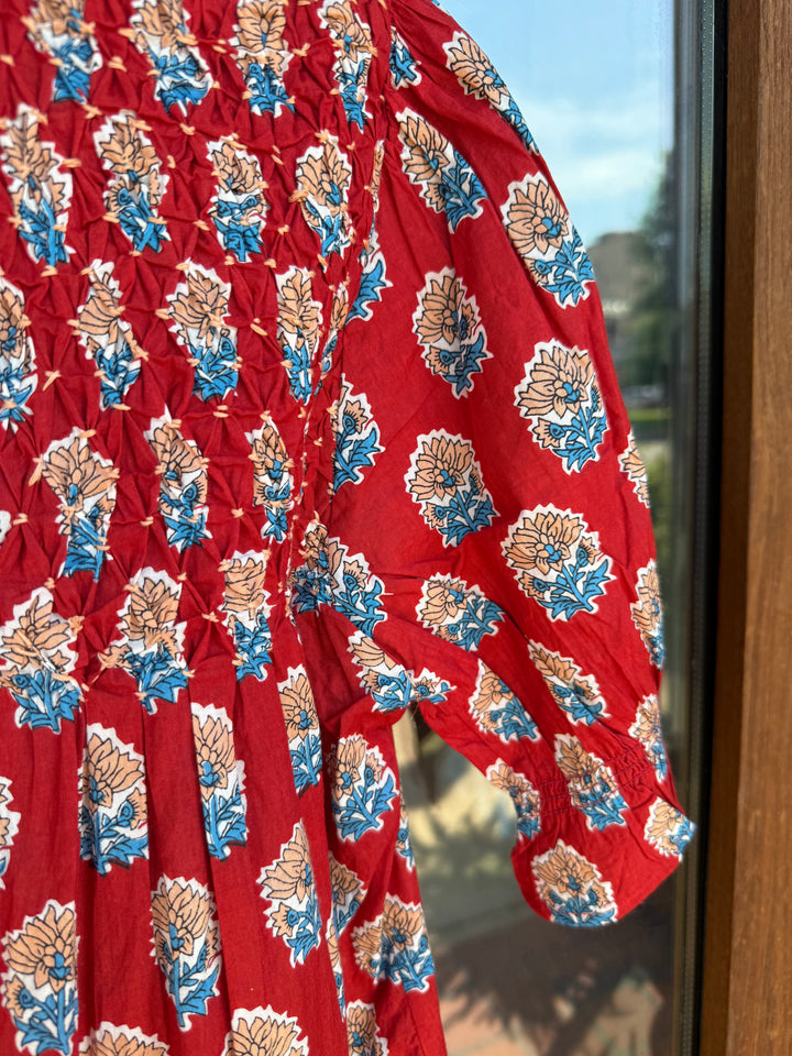 THML Crimson Bloom Smocked Blouse