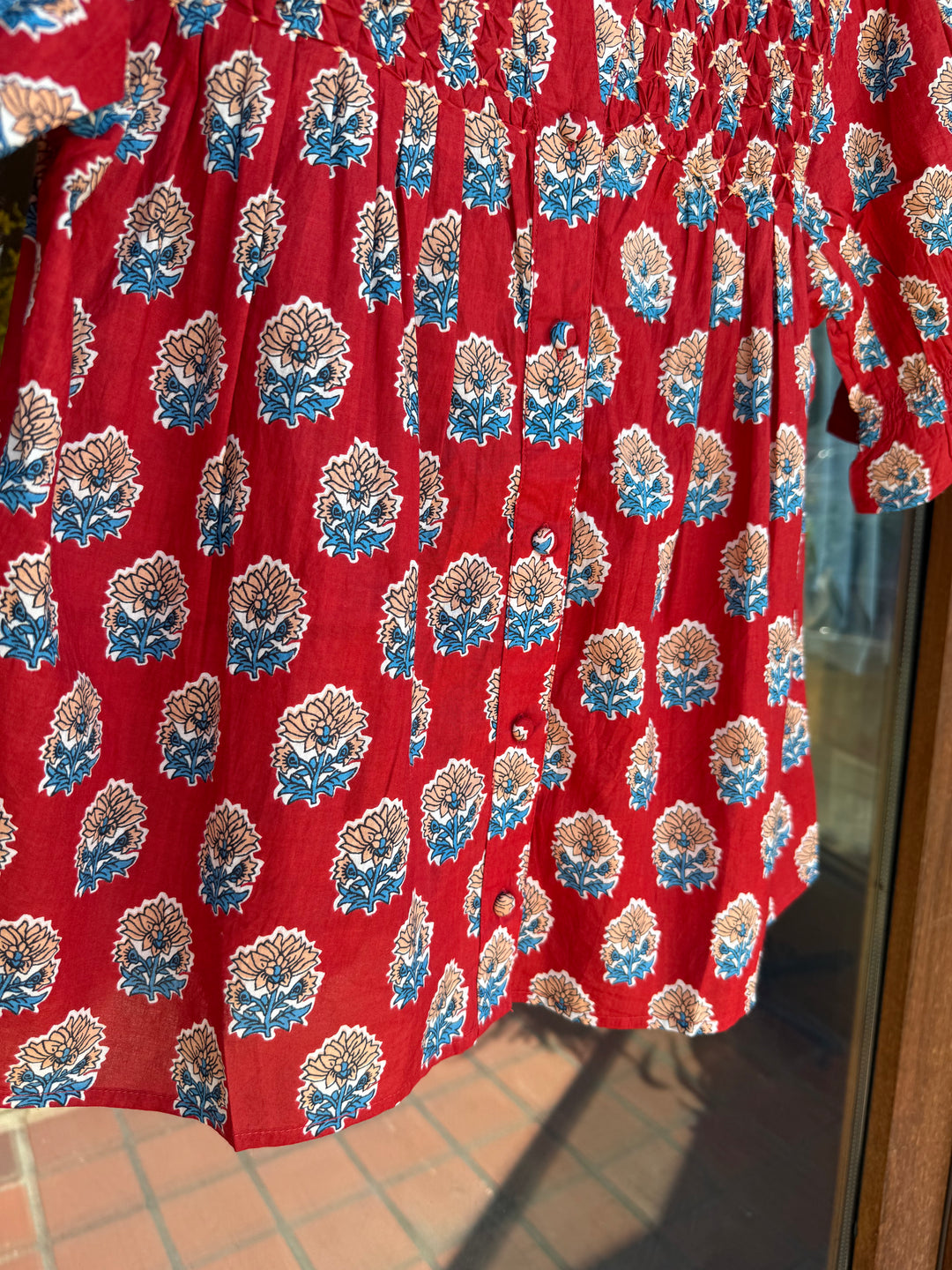 THML Crimson Bloom Smocked Blouse