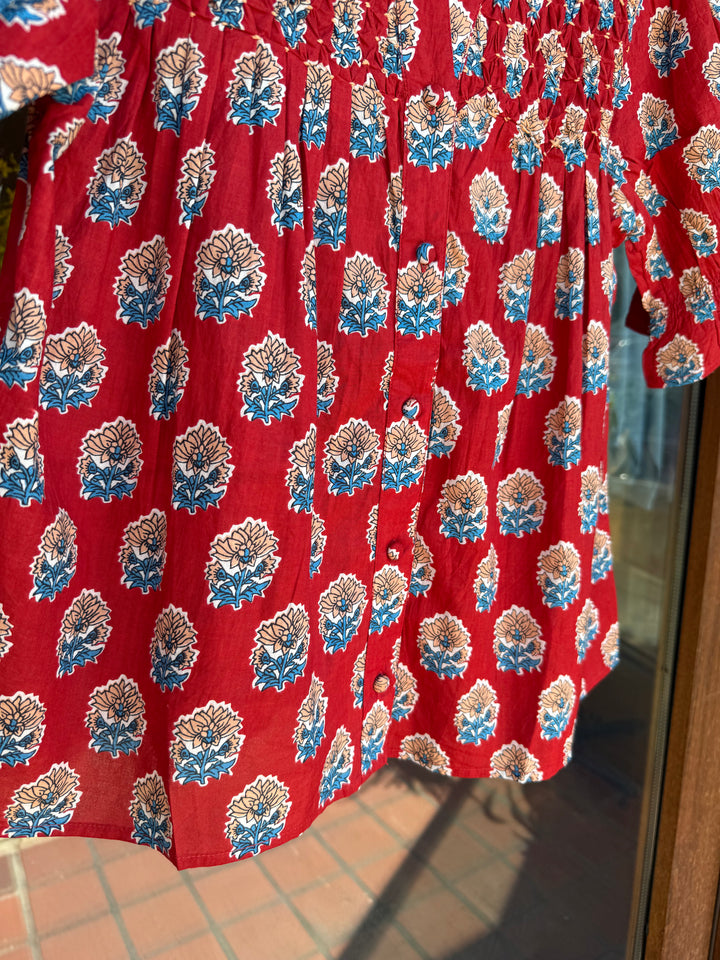 THML Crimson Bloom Smocked Blouse