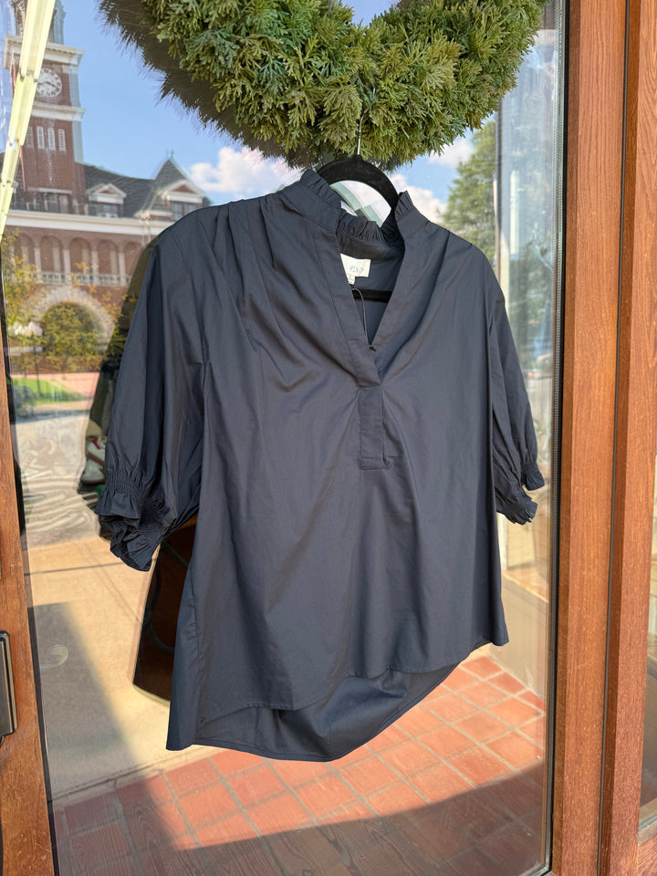 Balloon Sleeve Blouse Top- Navy