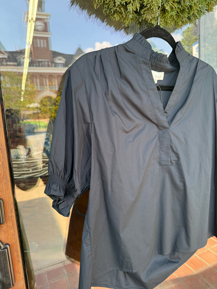 Balloon Sleeve Blouse Top- Navy