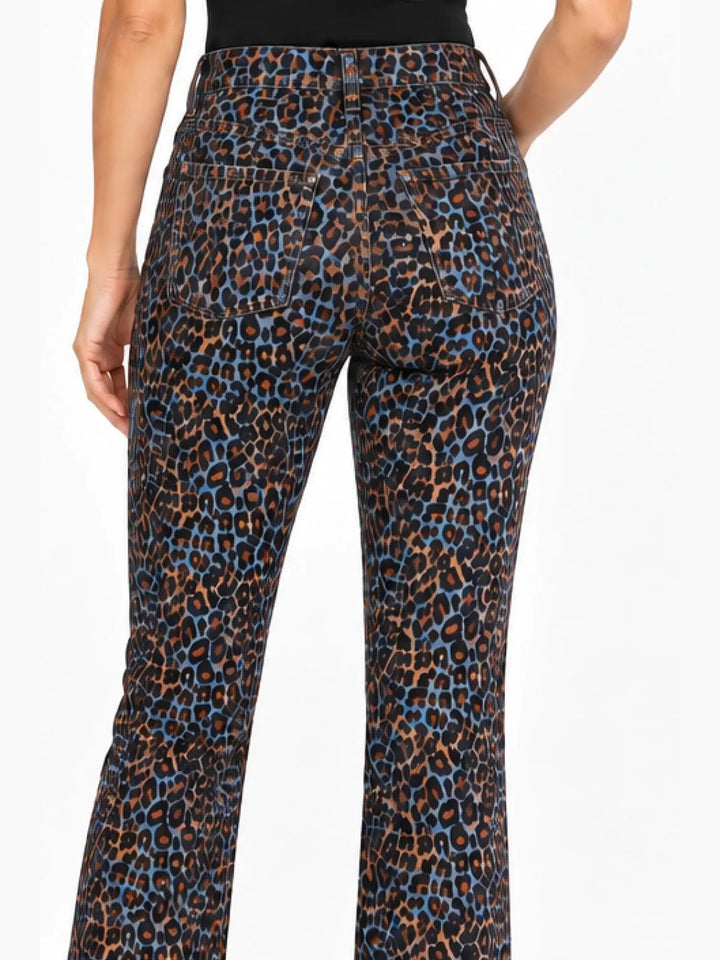Slimsation Flare Leg Ankle Jean - Indigo Leopard