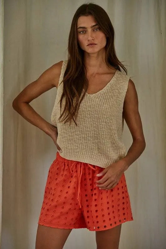 By Together Monti Eyelet Shorts - Coral