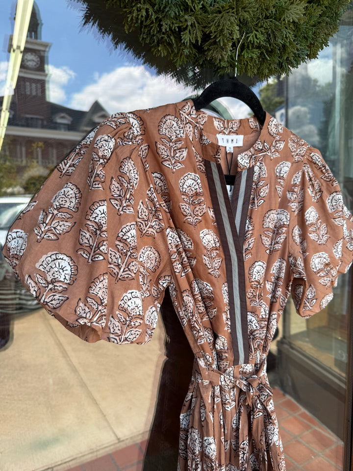 THML Puff Sleeve Floral Detailed V-Neck dress
