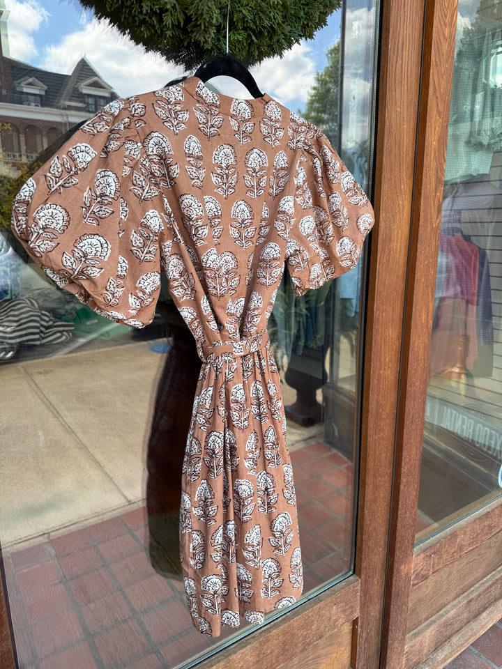 THML Puff Sleeve Floral Detailed V-Neck dress
