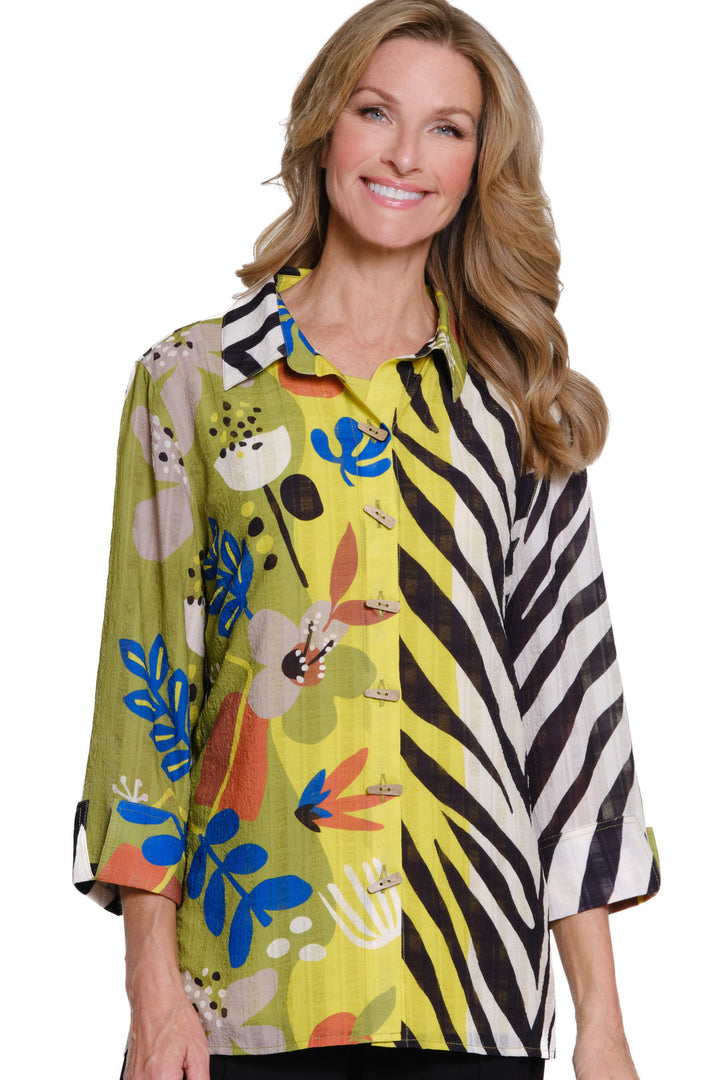 Multiples 3/4 Sleeve Zebra/Multi Print Shirt