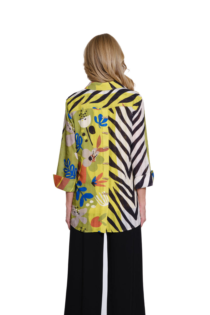 Multiples 3/4 Sleeve Zebra/Multi Print Shirt