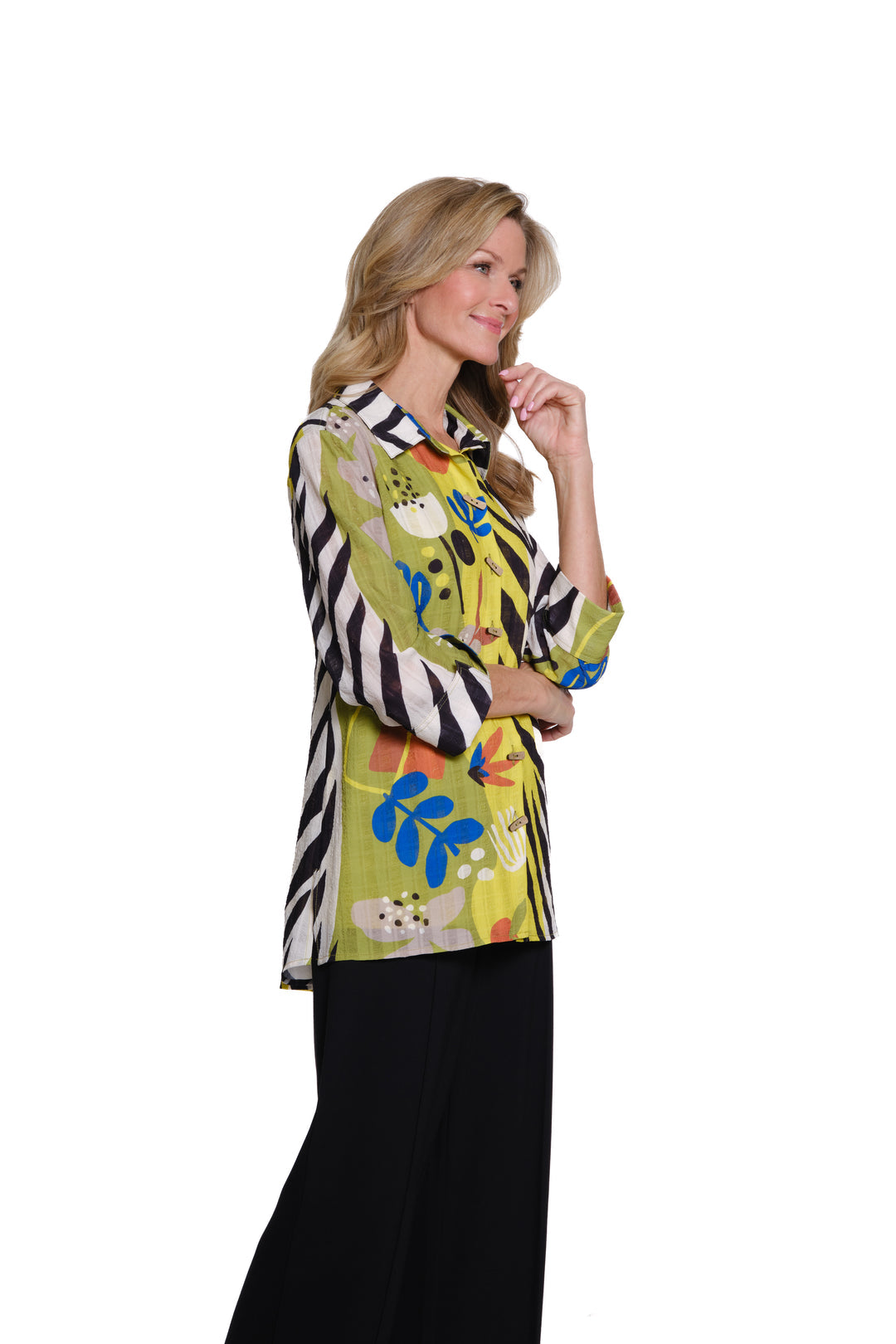 Multiples 3/4 Sleeve Zebra/Multi Print Shirt