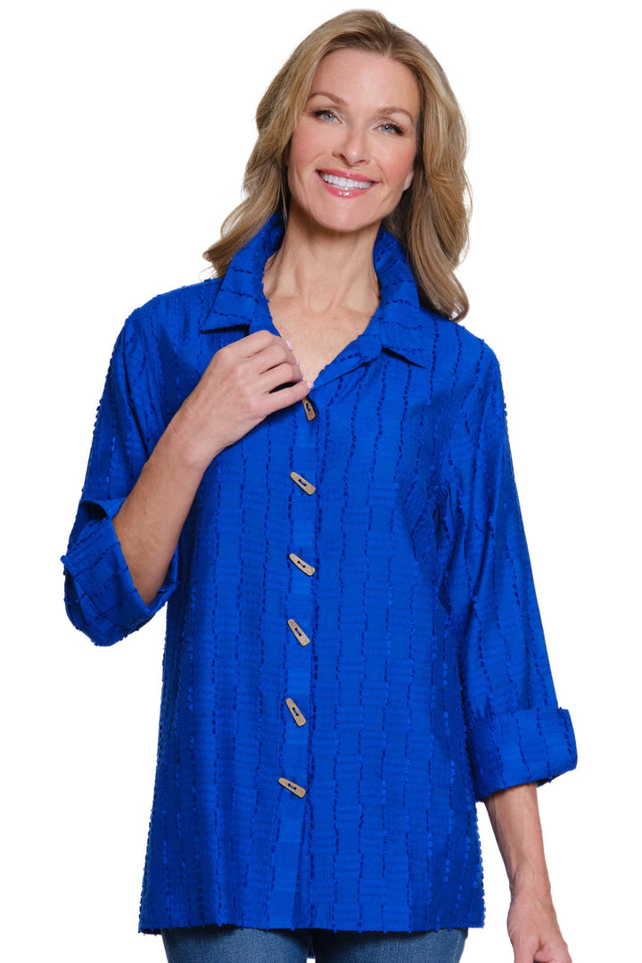 Multiples Blue 3/4 Sleeve Hi-Lo Shirt