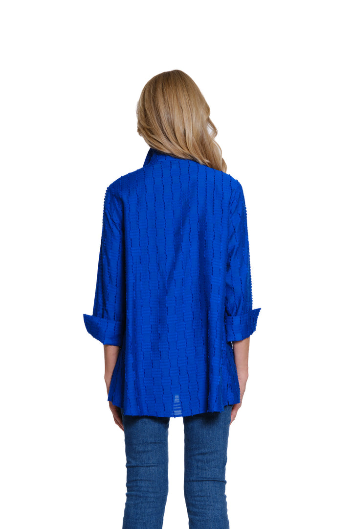 Multiples Blue 3/4 Sleeve Hi-Lo Shirt