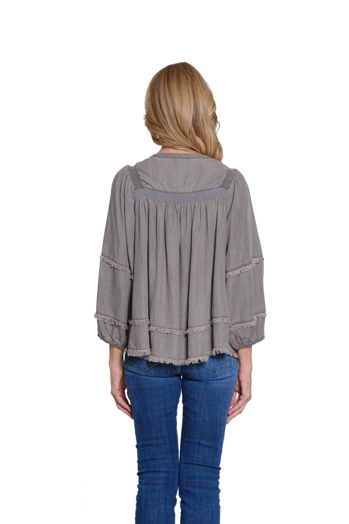 Multiples 3/4 Sleeve Embroidered Top