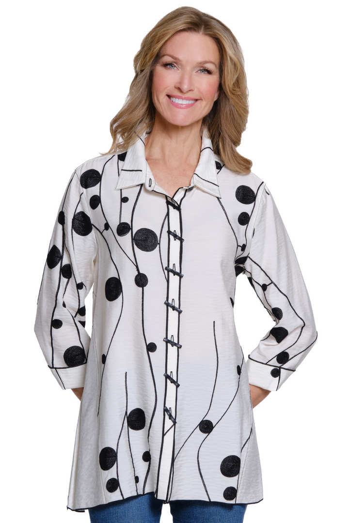 Multiples Embroidered Hi-Lo Shirt - PETITE - Soft Ivory