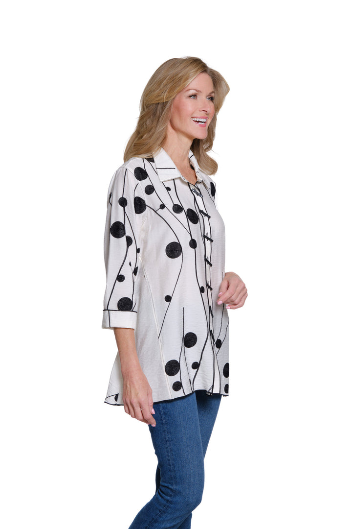 Multiples Embroidered Hi-Lo Shirt - PETITE - Soft Ivory
