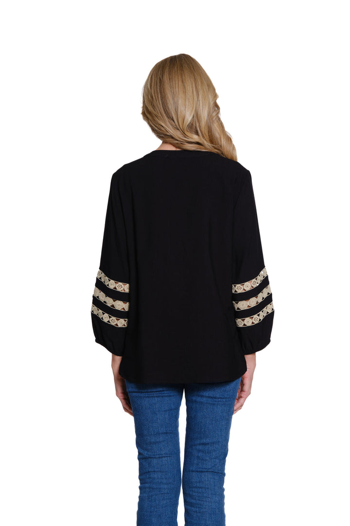 Multiples Black Top w/ Lace Trim