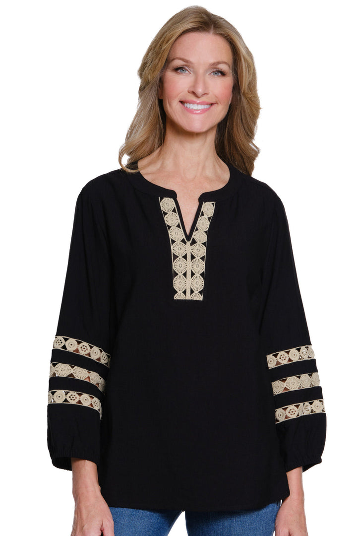 Multiples Black Top w/ Lace Trim