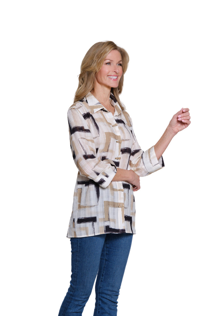 Multiples Natural Allure 3/4 Sleeve Hi-Lo Shirt - PETITE