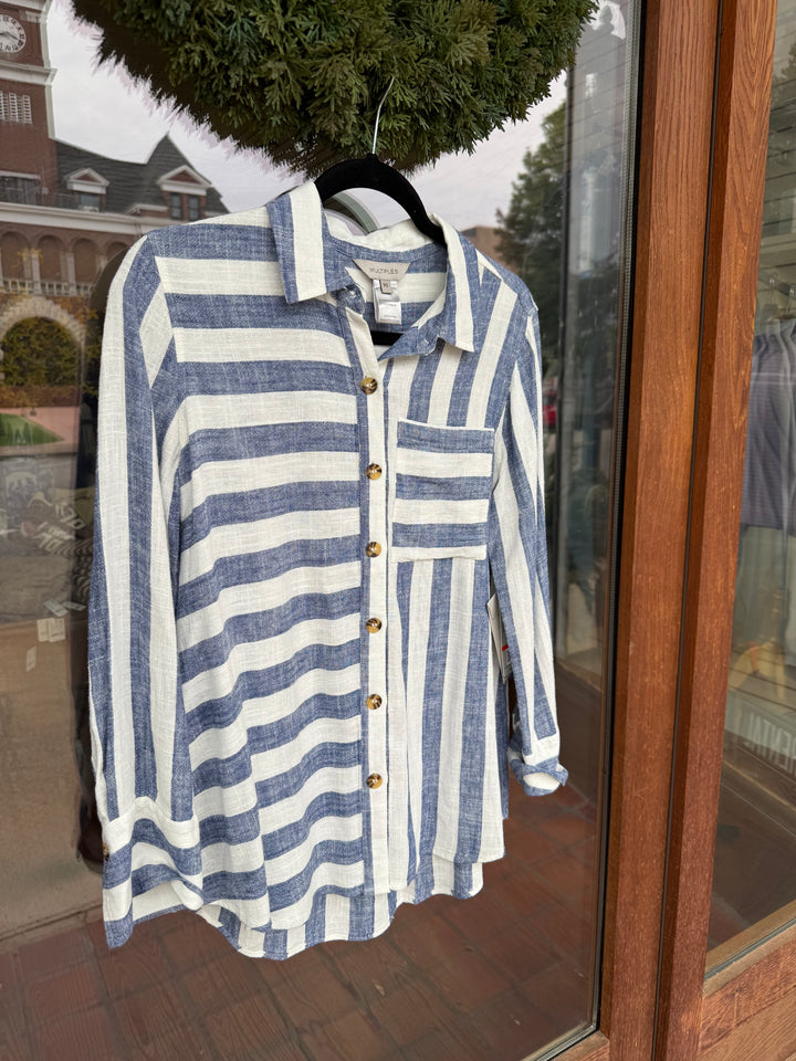 Multiples 3/4 Sleeve Striped Shirt