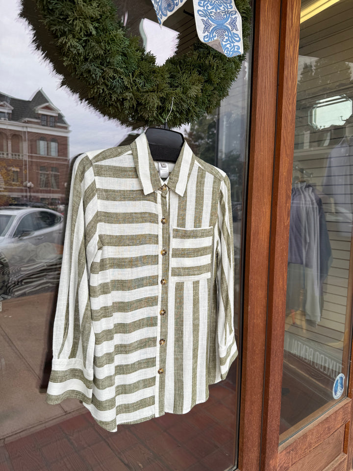 Multiples 3/4 Sleeve Striped Shirt