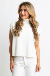 Karlie Solid Sleeveless Turtleneck Sweater- Snow