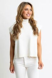 Karlie Solid Sleeveless Turtleneck Sweater- Snow