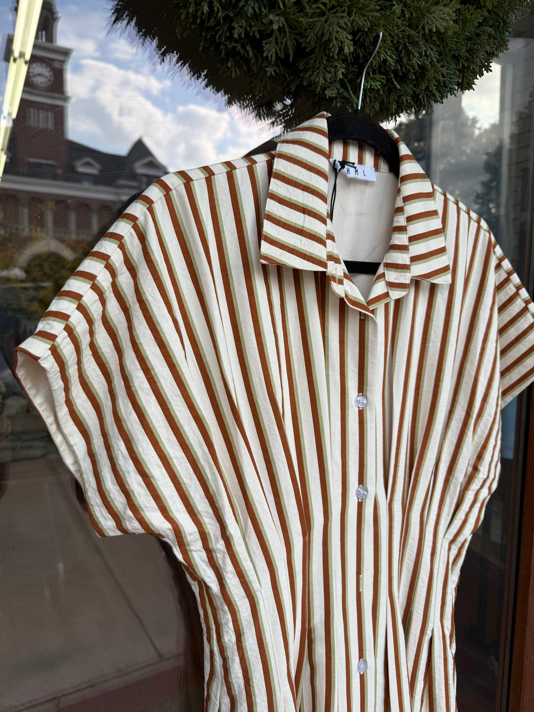 THML Brown Stripe Button Up Maxi Dress