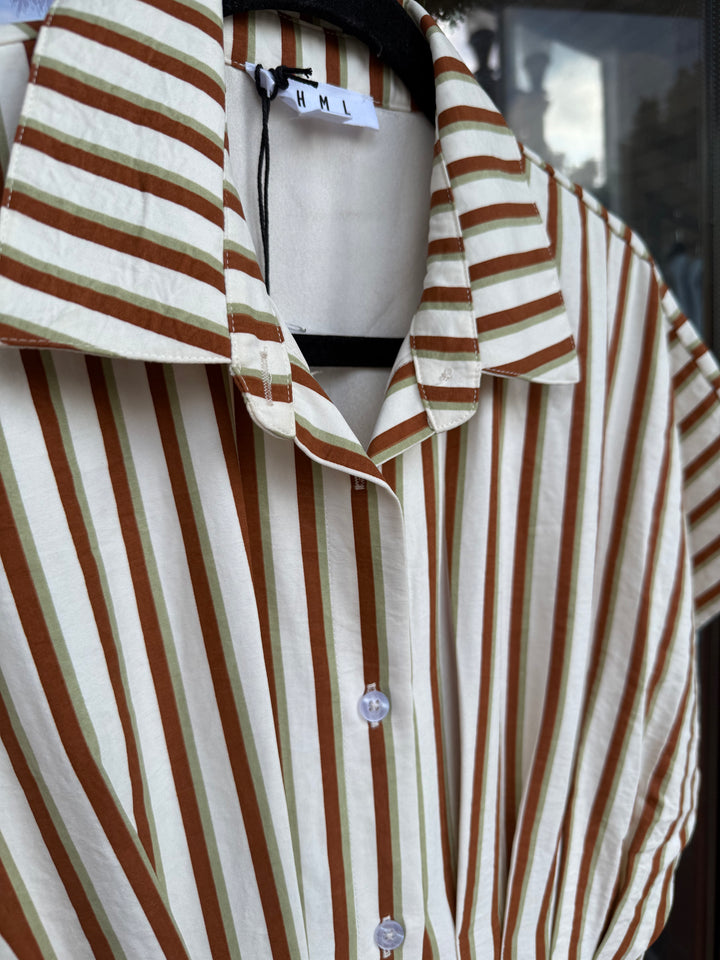 THML Brown Stripe Button Up Maxi Dress