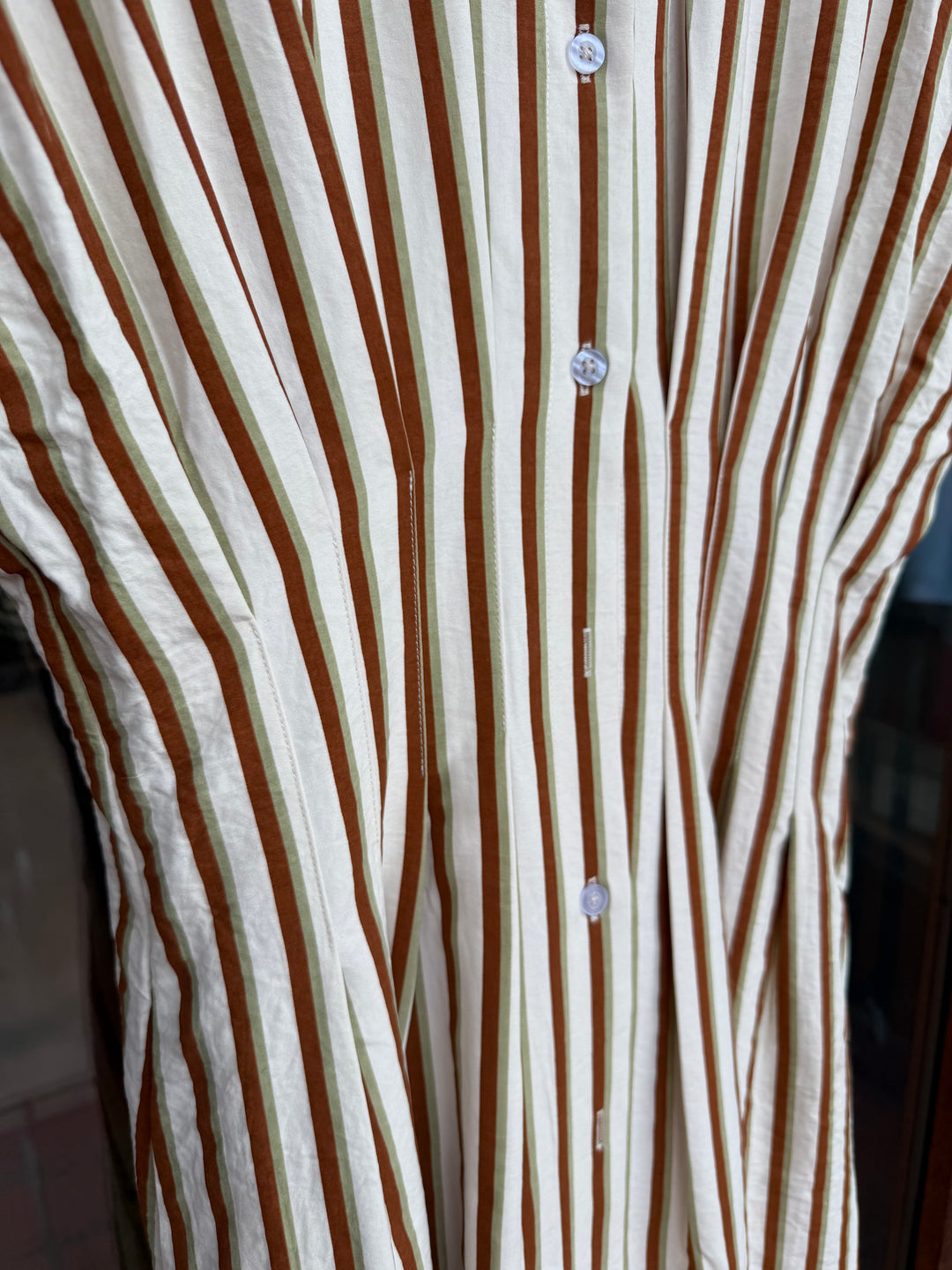 THML Brown Stripe Button Up Maxi Dress