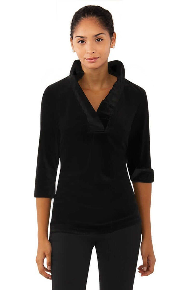 Gretchen Scott Ruffneck Top- Black Velvet