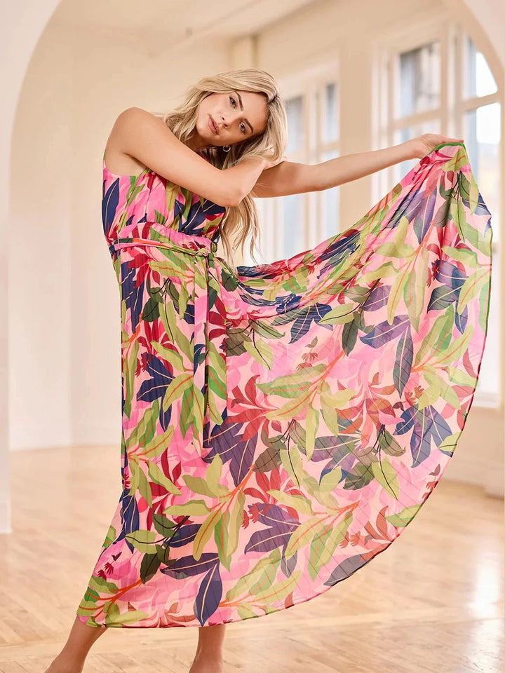 Tribal Sleeveless Plisse' Maxi Dress