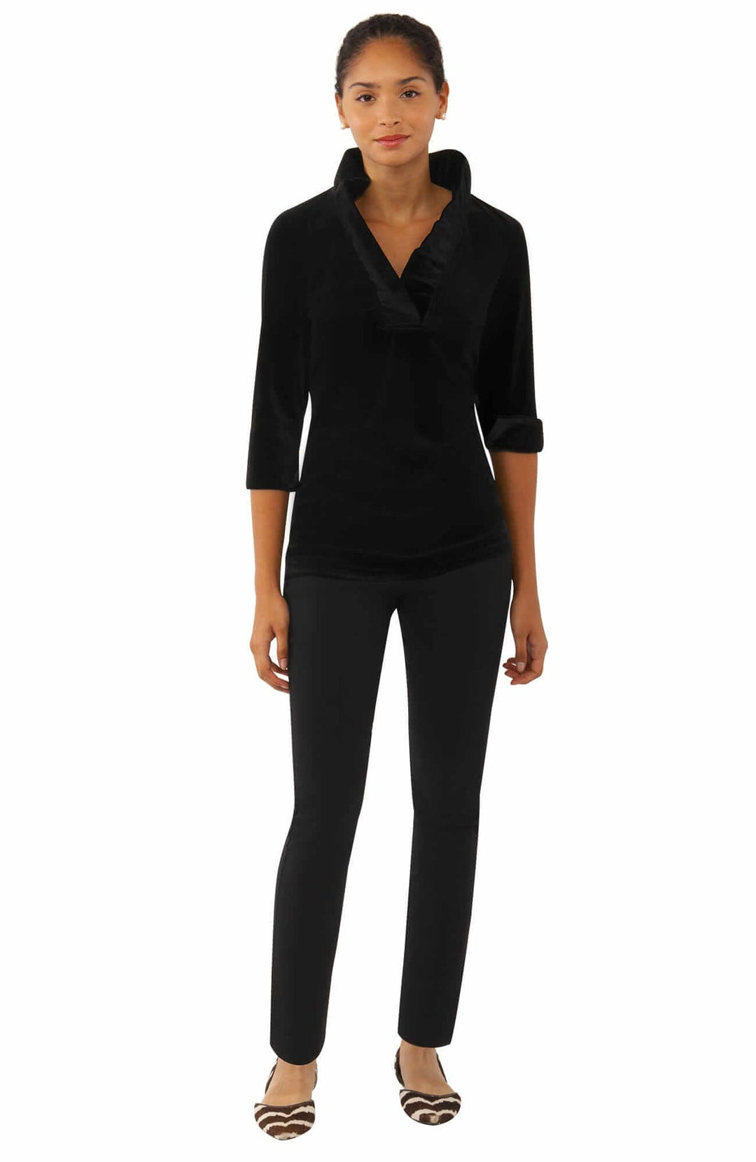 Gretchen Scott Ruffneck Top- Black Velvet