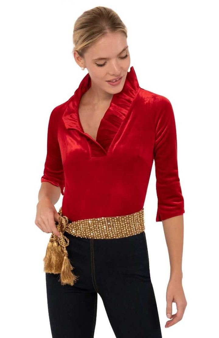 Gretchen Scott Ruffneck Top- Red Velvet